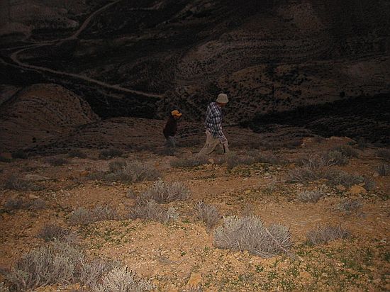 Rich and Glade searching for more rocks to roll down the hill.  This is a form of sedimentary deposition not known in ancient times.