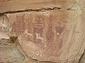 Authentic petroglyphs (background red), "Modern" petroglyphs (chiseled in foreground).