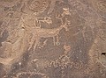 Authentic petroglyphs (background, duller), "Modern" petroglyphs (lighter, foreground).