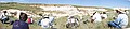 A panoramic of 7 images showing the field school diagramming the geology of the Calhan Paint Mines.