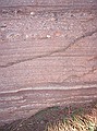 Fountain formation.  1 of 9 images to make vertical panoramic image. (#1 is bottom, of formation, #9 is the top).  The Fountain is not alluvial fan deposits as was previously thought.  The Ancestral Rockies were nearby to the west were the deposition source.  The layering and structure indicate that it was probably a braided stream, not a meandering river.  The braided streams flowed east and dumped into the inland sea of the Pennsyvanian Epoch.